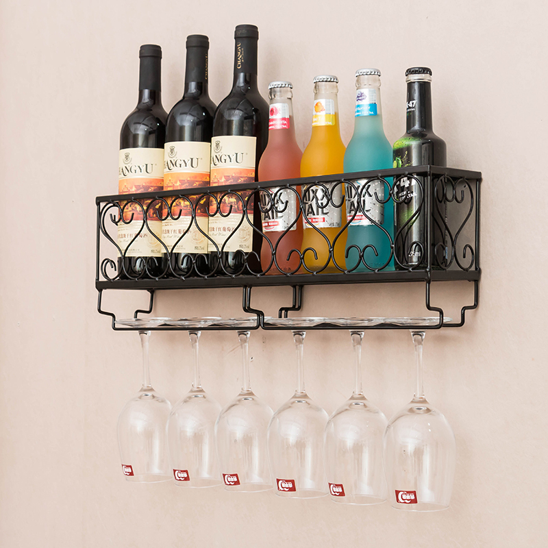 Metal Wall Mount Wine Rack Wine Bottle Shelf With Glass Single Holder Home Bar Decor Storage Holder Rack WY