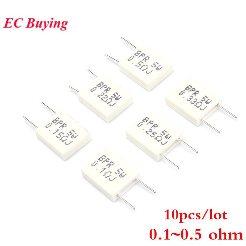 10pcs BPR56 5W 0.1 0.15 0.22 0.25 0.33 0.5 ohm Non-inductive Ceramic Cement Resistor BPR56 0.1R 0.15R 0.22R 0.25R 0.33R 0.5R