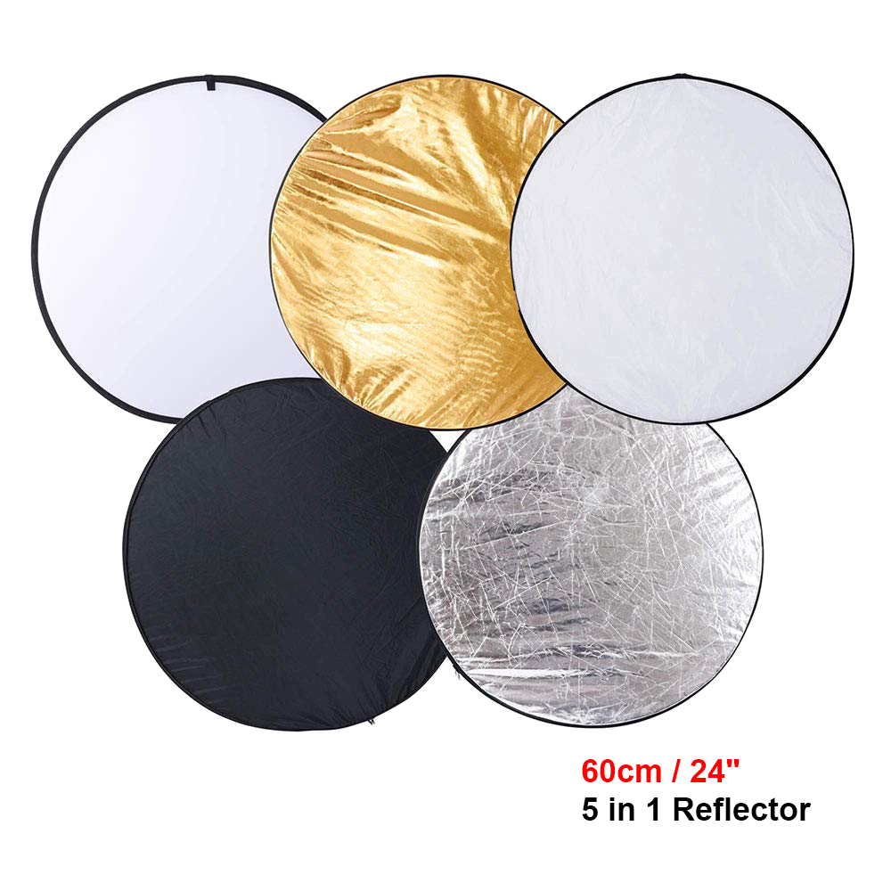 5 in 1 60cm Portable Round Silvery Black White Reflector for Camera Photo Studio Retrato Collapsible Photography Accessories