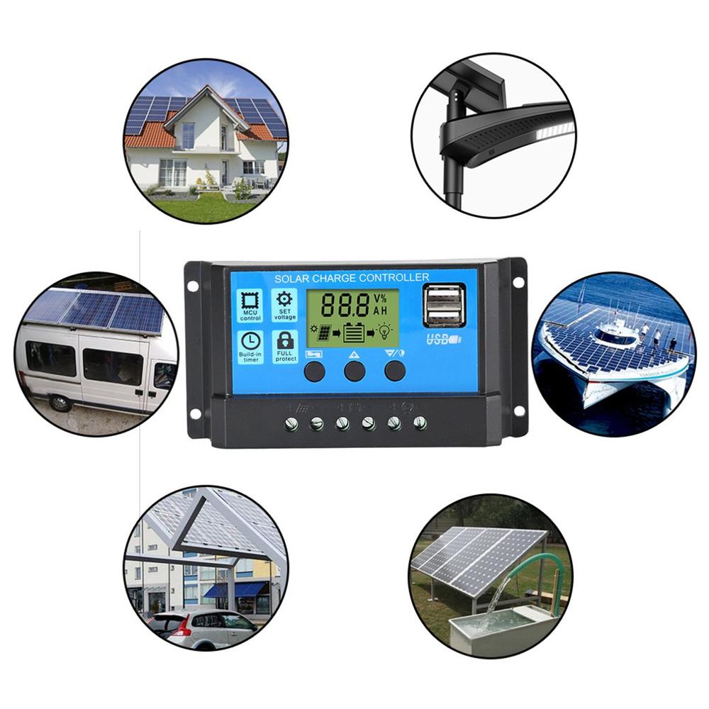 10-60A PWM Solar Panel Regulator 12V-24V Charge Controller Auto Dual USB Digital Display for Lead Acid Batteries LCD Collector