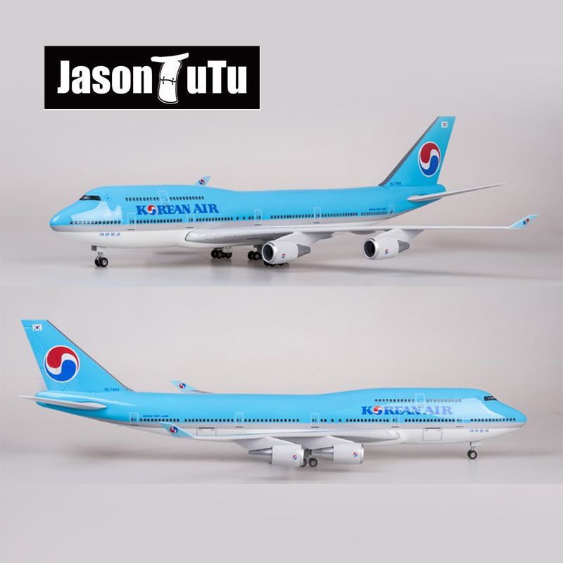 JASON TUTU 47cm Korean Air Boeing b747 Plane Model Airplane Model Aircraft Resin Diecast 1:160 Scale with Light & Wheel Planes