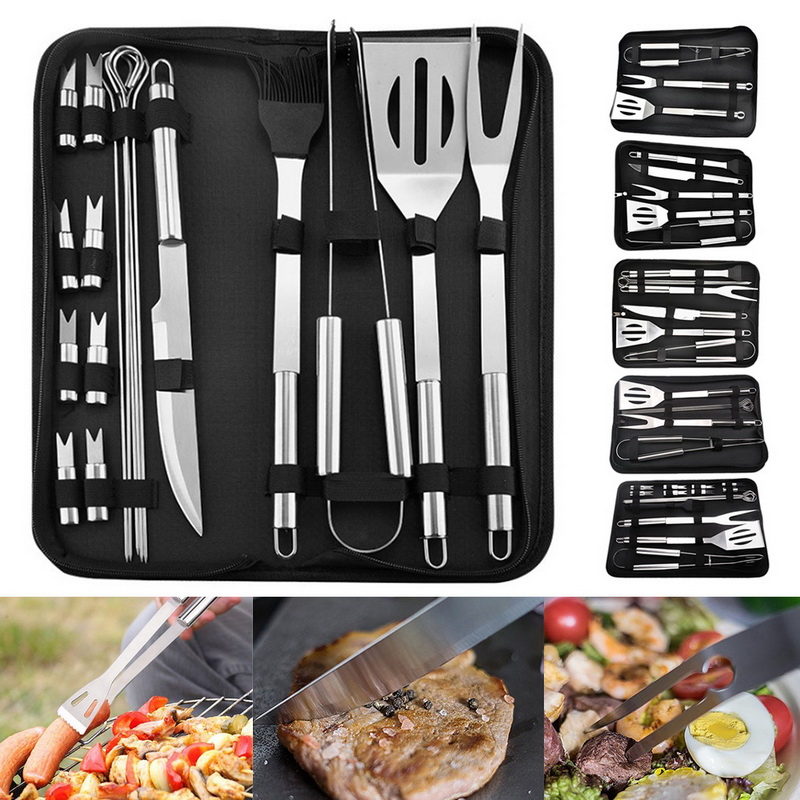 18Pcs Stainless Steel BBQ Tools Set Barbecue Grilling Utensil Accessories Camping Outdoor Cooking Tools Kit BBQ Utensils