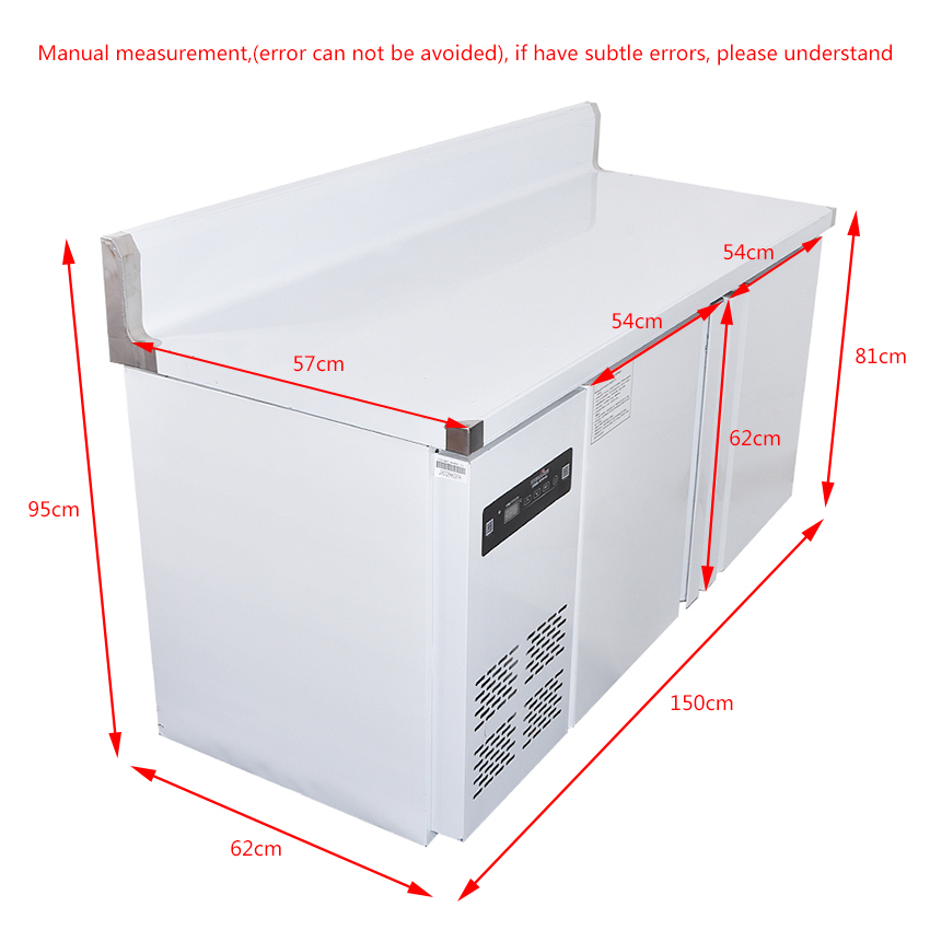 250L Kitchen Stainless Steel Under-Counter Refrigerator Wardrobe Work Plan Commercial Refrigerator Freezer 1.5 M Leng