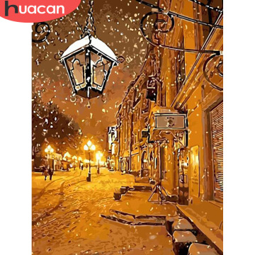 HUACAN Coloring By Number Winter Landscape HandPainted Kits Drawing Canvas Pictures Oil Painting Snow Home Decoration
