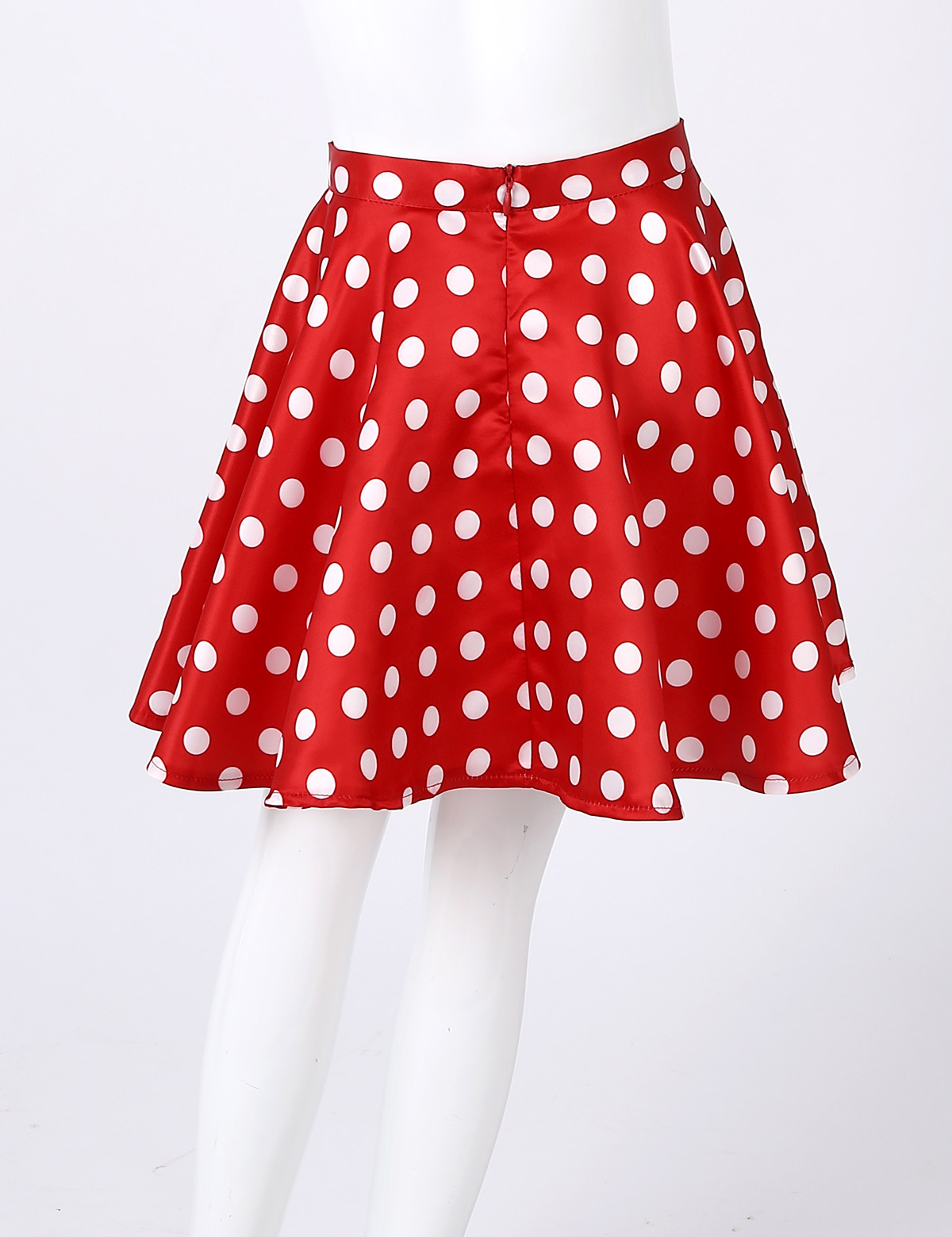 Big Girls Vintage 1950s Smooth Satin Polka Dots Back Zipper Closure Full Circle Flared Swing Skirt Casual Above Knee Mini Skirts