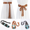 Boho Ethnic Style Womens Braided Belt Colourful Wooden Bead Belts Handmade Braided Wax Rope Wide Ladies Waist Chain For Dress