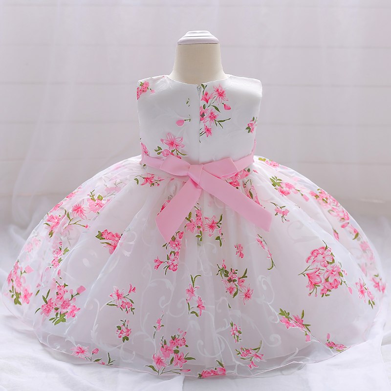 Baby Dress Flower Christening Ball Gown Dress Clothes Girls Princess Dresses Big Bow Girl Beading Party Wedding Birthday Dress