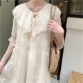 HziriP Hot Sale Apricot Chiffon Peter Pan Collar Embroidery 2020 Chic Sweet Fresh Girls Fairy Butterfly High Quality Dresses