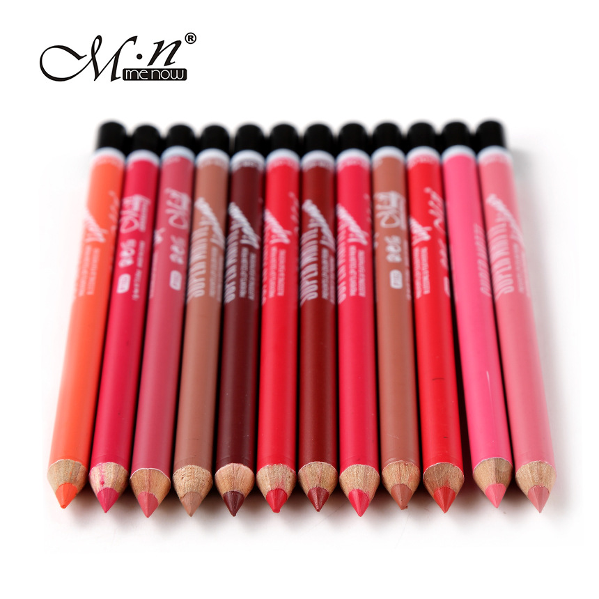 Menow brand makeup fashion lip liner pencil 12 colors sexy red nude lipstick pen natural soft lip contour kit lip pencil MN057