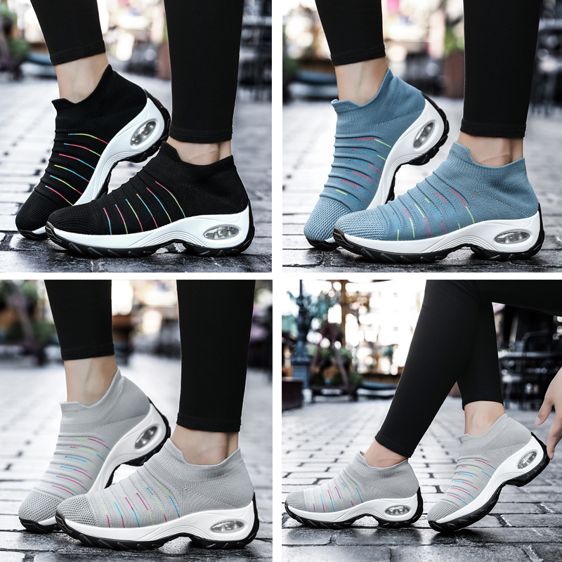Women Tennis Shoes Breathable Mesh Height-increasing Slip-on Female Sock Footwear Outdoor Women Sneakers Thick Sport Shoes Woman
