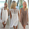 Summer Women Dress Sleeveless Womens Loose Beach Lace Dress High Quality Dresses 8 color plus size casual mini Vestidos