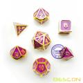 Bescon Deluxe Golden and Purple Enamel Solid Metal Polyhedral Role Playing RPG Game Dice Set of 7 for Dungeons & Dragons