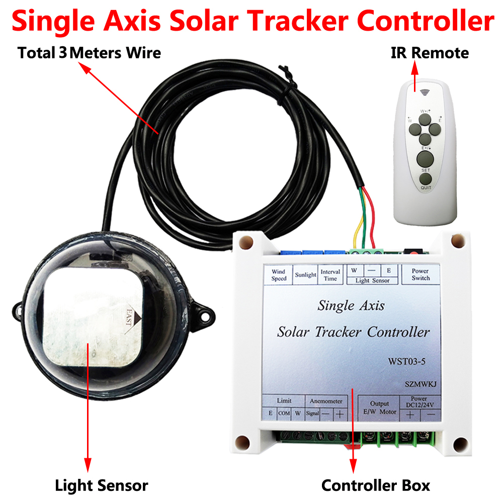 Complete Single Axis Electronic Solar Tracker Tracking Controller &Light Sensor &IR Remote for 100W Watt PV Solar Panel System