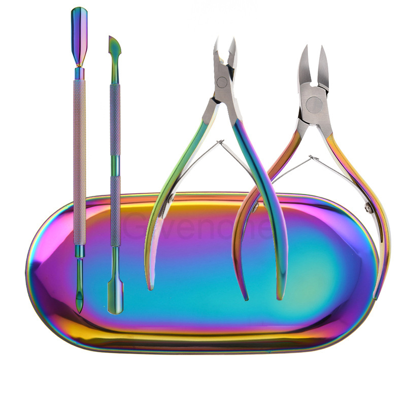 Rainbow Nail Clipper Set Pro Nail Art Manicure Tool Household Stainless Steel Tweezer Pusher Dead Skin Shears Gift Box Nail Tool