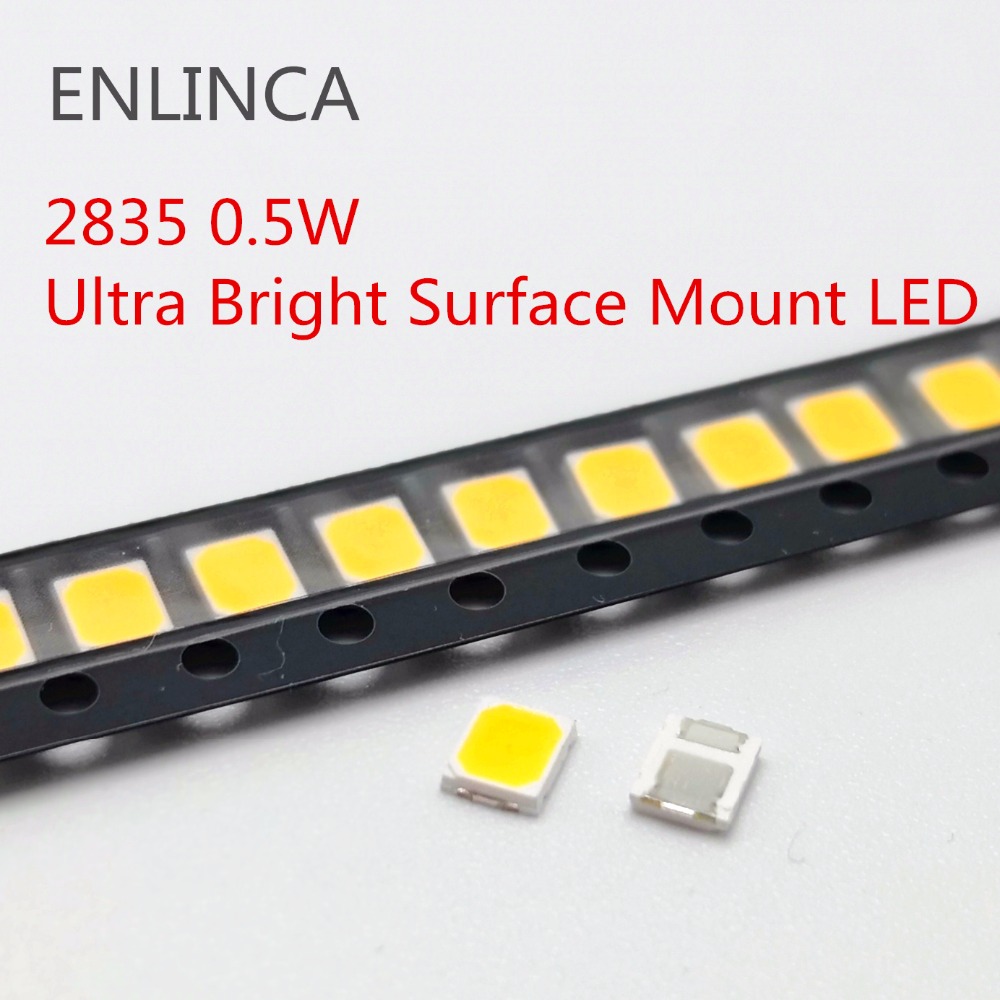 100pcs SMD LED 2835 White Chip 0.5 W 3V 6V 9V 18V 50-55LM Ultra Bright Surface Mount LED Light Emitting Diode Lamp