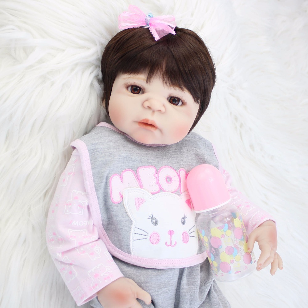 55cm Full Silicone Reborn Baby Doll Toy For Girl Vinyl Newborn Bebe Bathe Accompanying Boneca Fashion Birthday Gift