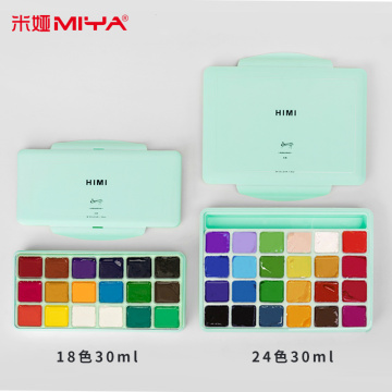 MIYA 18 24 Colors Gouache Paint Set 30ml Portable Case Gouache Jelly Watercolor Painting for Artists Students Non-Toxic