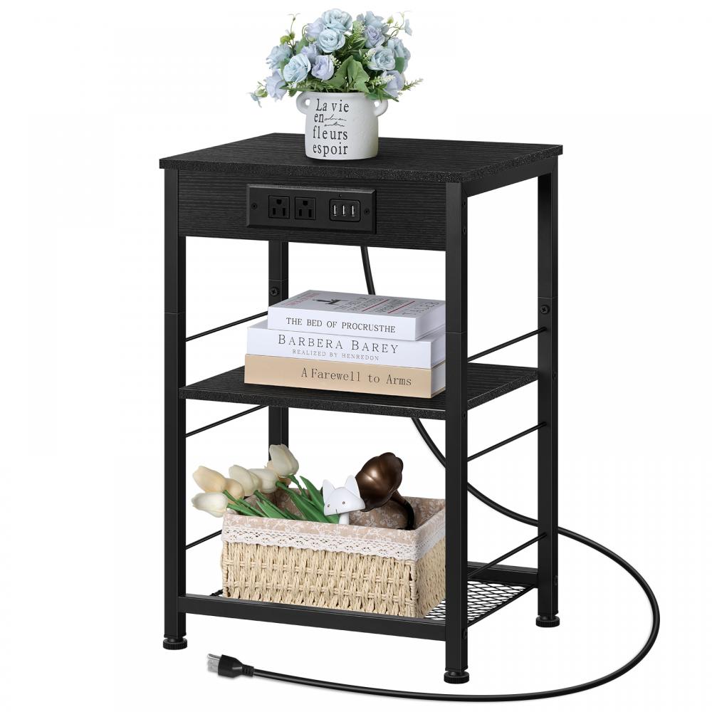 Classical Black Bedroom Nightstands with Charging Ports