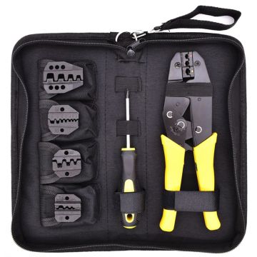 Wire Crimper Set Decrustation Engineering Ratchet Terminal Crimping Plier Electrical Hand Tool With Screwdriver 4 Spare Terminal