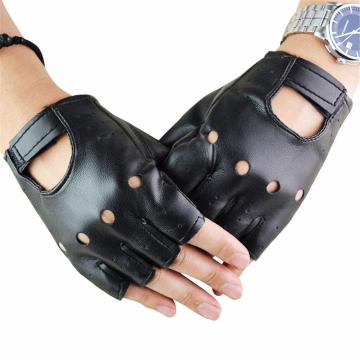 1Pair Motor Punk Gloves Cool Hollow PU Leather Biker Driving Gloves Unisex Black Half Finger Gloves Fingerless Gloves Guantes