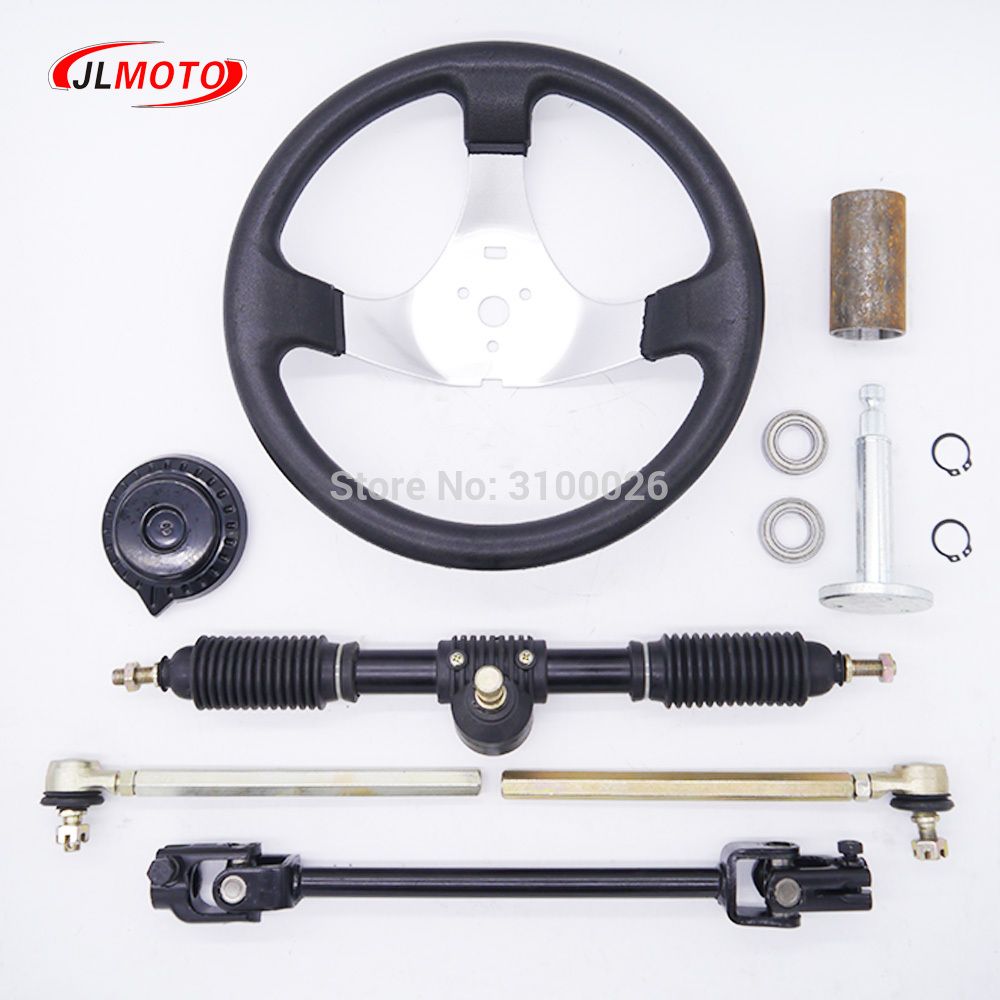300mm Steering wheel 420mm Gear Rack Pinion 380mm U Joint Tie Rod Knuckle Assy Fit For China 110cc Go Kart Buggy UTV Bike Parts