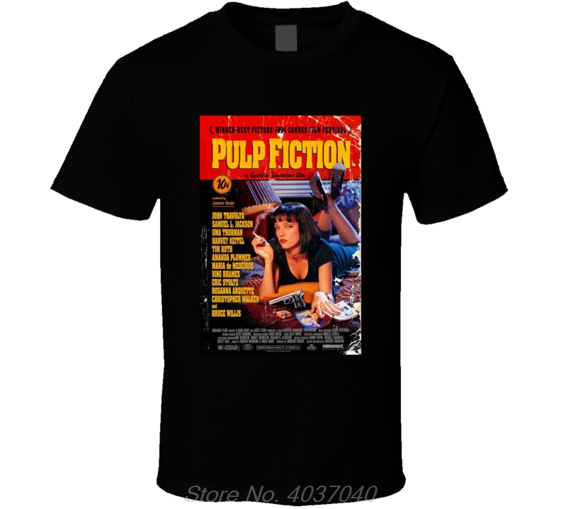 Pulp Fiction 90's Classic Vintage Movie Men's T-Shirt Black Short Sleeve Shirts Tops Cotton Tees Harajuku
