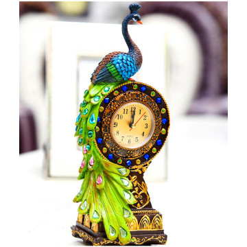 Free Shipping Refine Table Clock Resin Cafts Tropical Flavor Peacock Clock Home Decor Ornament Pastoral Quartz Jump Gems