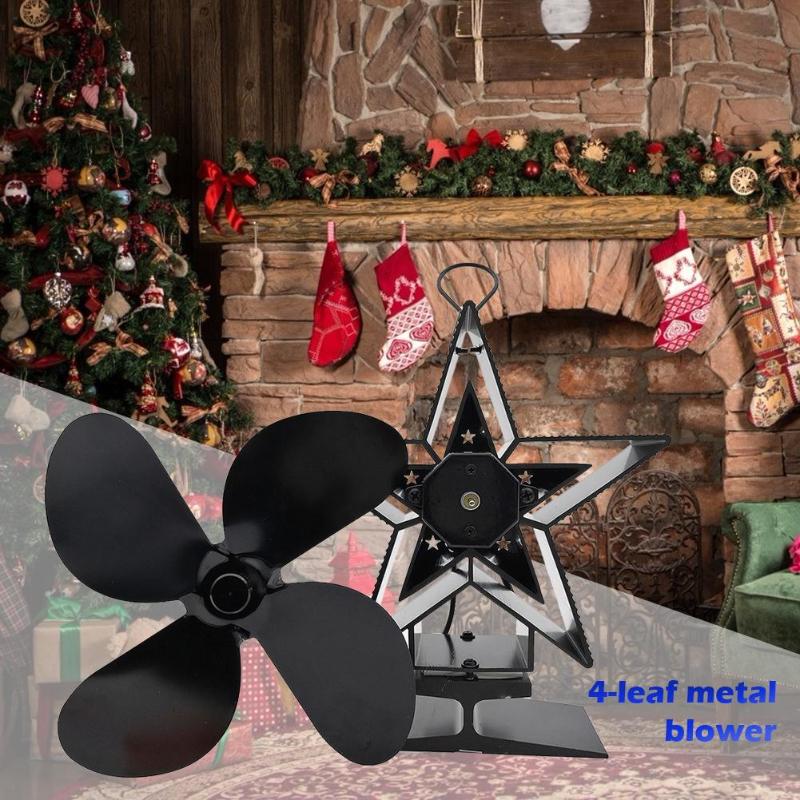 Stove Fan Black Fireplace 4 Blade Heat Powered Stove Fan Wood Burner Eco Friendly Quiet Fan Home Efficient Heat Distribution