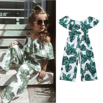 Fashion Girl Green Leaf Printing Romper Clothes Girls Summer One Pieces Outfits Children Clothing