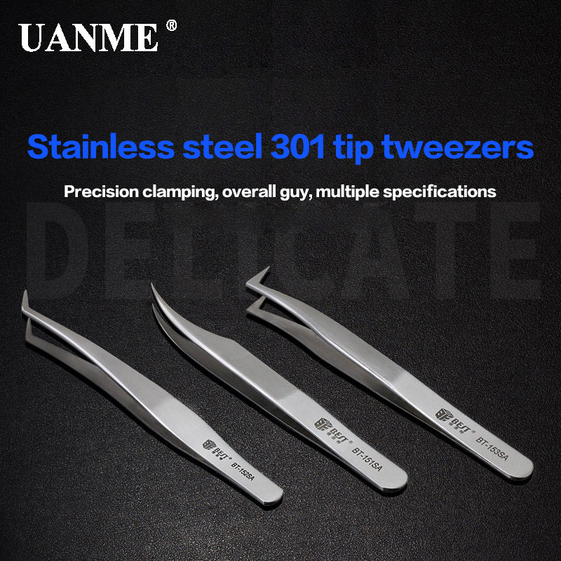 UANME BST 151 152 153SA Tweezers Thicken Stainless Steel Anti-Static Electronic Pointed Tip Straight Curve Bend Tweezer Forceps