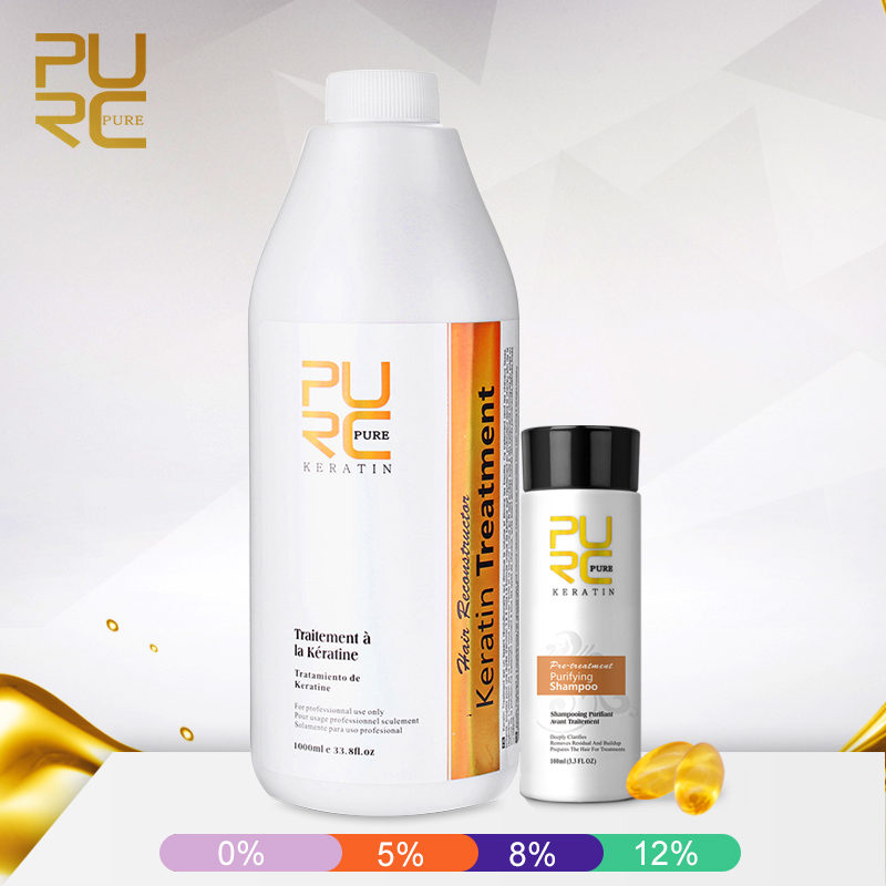 Purc Brazilian Keratin For Hair Treatment Set 1000ml Straightening Smoothing Shampoo For Curly Hair Care Styling Products