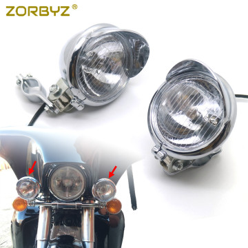 ZORBYZ 1 Set Chrome Fog Light Passing Spot Lamp With Roll Cage Guard Bar Tube Mount Bracket Clamp For Kawasaki Suzuki Honda