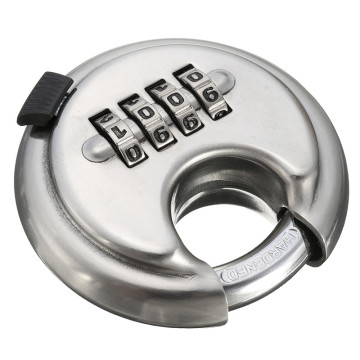 Security Padlock Silver Steel Alloy 4 Digit Combination Master Round Shape Disc Lock for Locking Doors Windows Bags Trunk