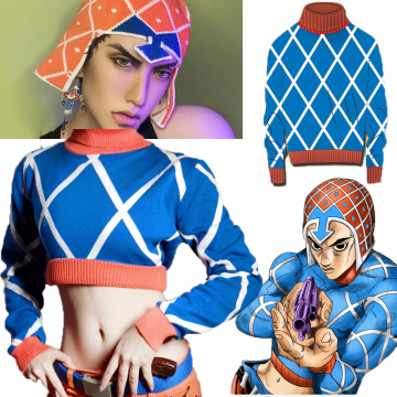 JOJO 5 JOJO Bizarre Adventure Cosplay Costume Guido Mista Golden Wind Anime Costumes Cotton Highneck Knitted Sweater Tops Top