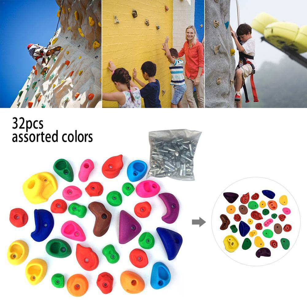 32pcs Children's Outdoor Climbing Wall Stones Holds Plastic Textured Climbing Rock Holds Wall for Kids Multi Color Assorted
