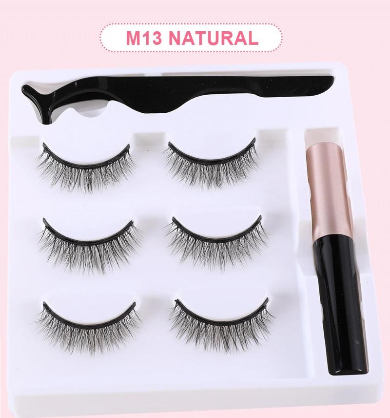 Three Pairs Of 3D Magnetic Eyeliner Liquid False Eyelashes Set Magnet Eyelashes Eyeliner&magnetic eyelashes & Tweezer Set