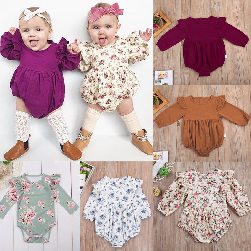 2020 Brand New Toddler Infant Newborn Baby Girls Kids Long Butterfly Sleeve Romper Outfits Playsuit Jumpsuit Floral Clothes 0-3Y