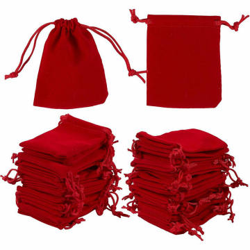 Soft Bundle Velvet Bag Wood Buddha Bead Sing-bag Jewelry Bag 50 Each Set Sells 7 X 9cm Red