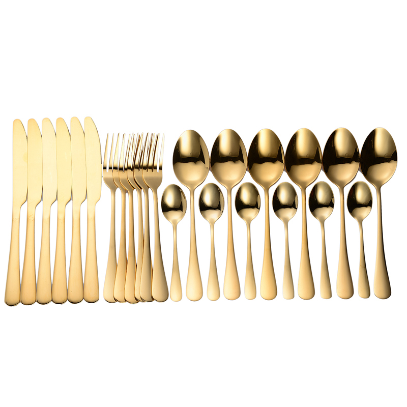 Gold Tableware Forks Knives Spoons Stainless Steel Golden Cutlery Set Silverware Set 24 Pcs Stainless Steel Cutlery Complete New