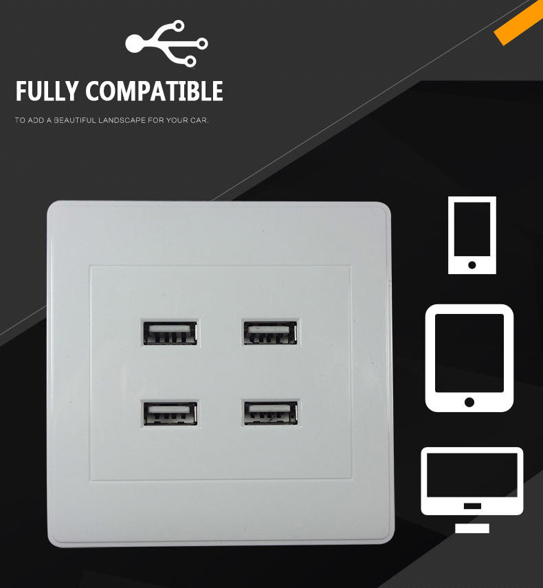 4 Port USB Wall Charger Plate Coupler Outlet Power Socket Plug Panel DC 5V Plug Socket Power Outlets Charging Adapter TXTB1