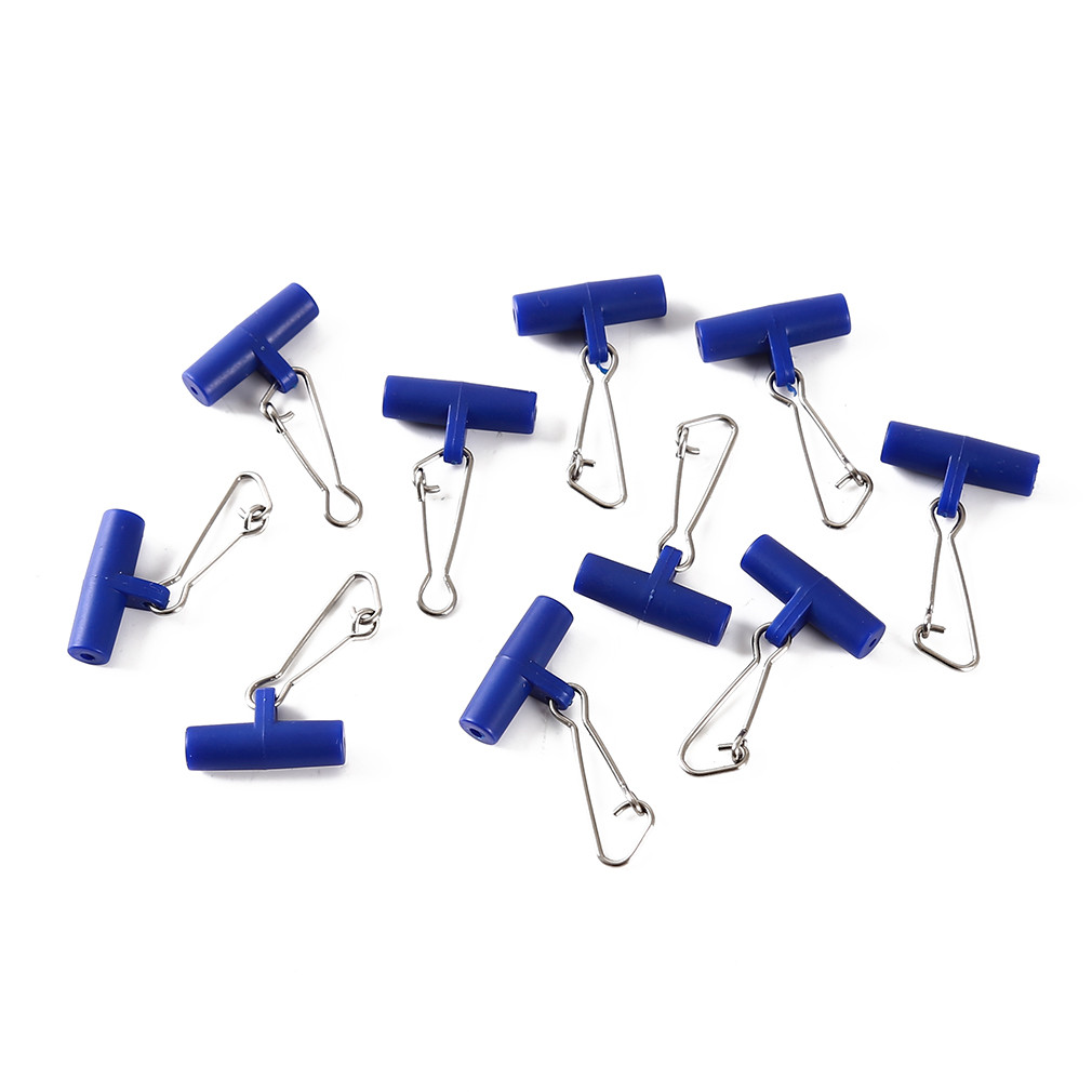 10pcs Fishing Sinker Slip Clips Blue Plastic Head Swivel With Hooked Snap Fishing Weight Slide For Braid Fishing Line