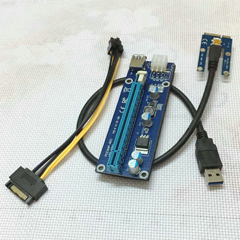 New Mini PCI Express PCI-E Riser Card PCIe 1x to 16x Adapter with SATA 6pin Cable USB Riser For Bitcoin Miner BTC Machine Mining