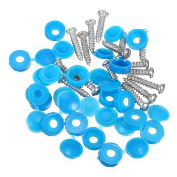 16pcs Universal Car Blue 22mm Number Plate Fixing Screws Caps Bolts Nuts Fitting Fixing Kit