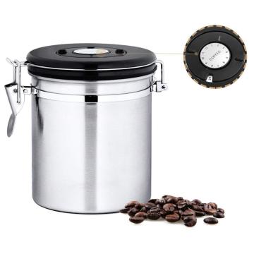 Leeseph Stainless Steel Coffee Container - Coffee Beans Canister with co2 Valve, Black