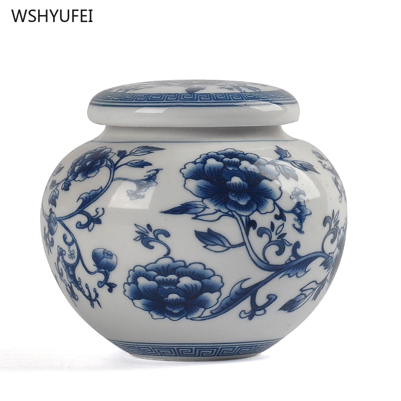 Blue and white porcelain travel portable tea seal with lid coffee bean candy biscuit collection storage tank kitchen storage