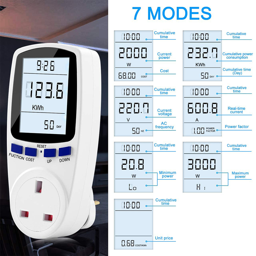 AC 110-130V Power Meters Digital Wattmeter US/UK Energy Meter Watt Monitor Electricity Cost Diagram Measuring Socket Analyzer