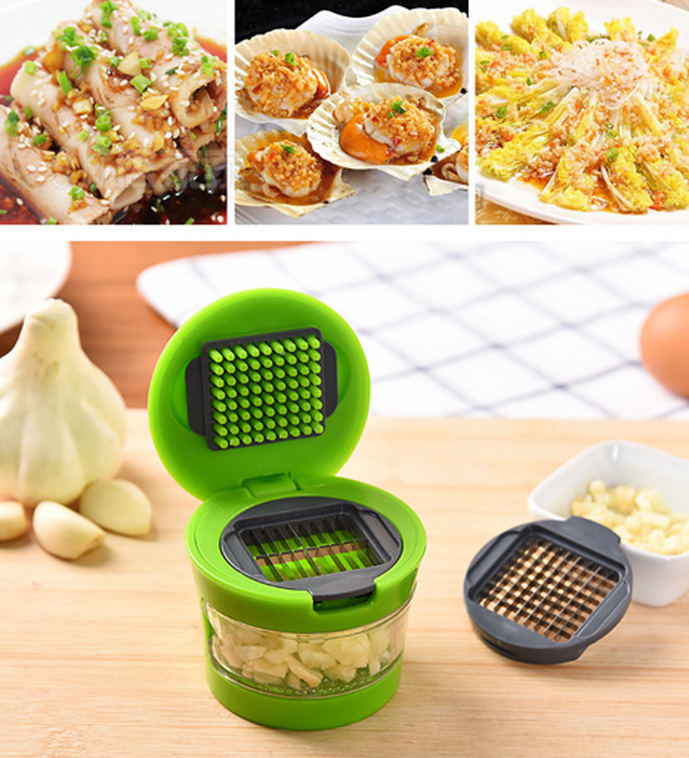 1pcs multifunction Plastic Garlic Press Presser Crusher Slicer Grater Dicing Slicing and Storage Kitchen Vegetable Tool