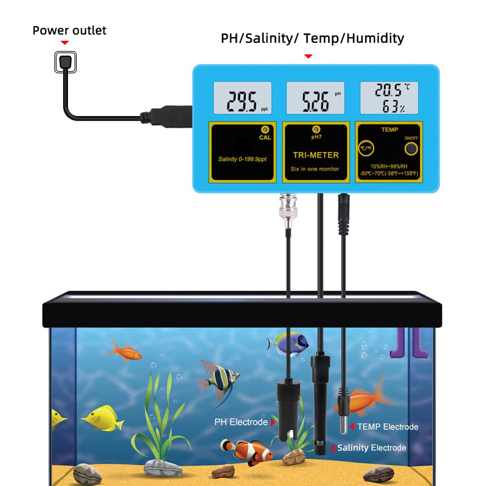 yieryi 4 in 1 Online PH Salinity Temperature Humidity Water Quality Food Beverages Salt Content Aquarium Seawater ATC Meter