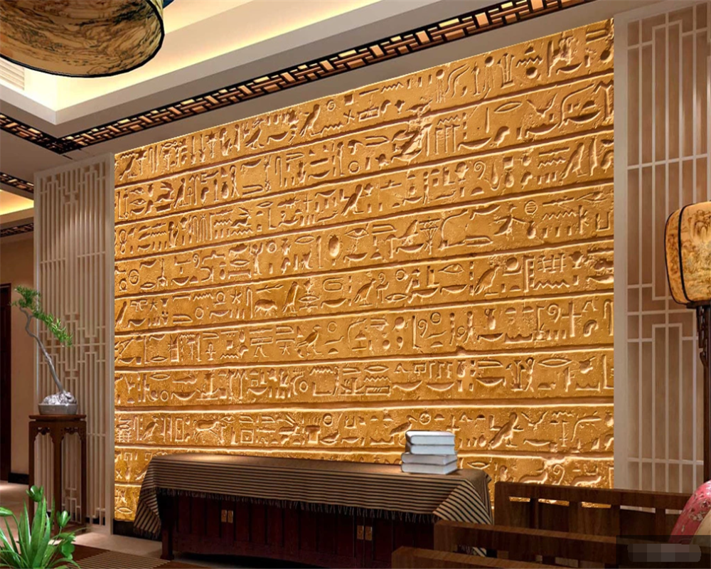 Customized 3D Wallpaper Egyptian Relief Stone Tablet Text Background Wall Painting