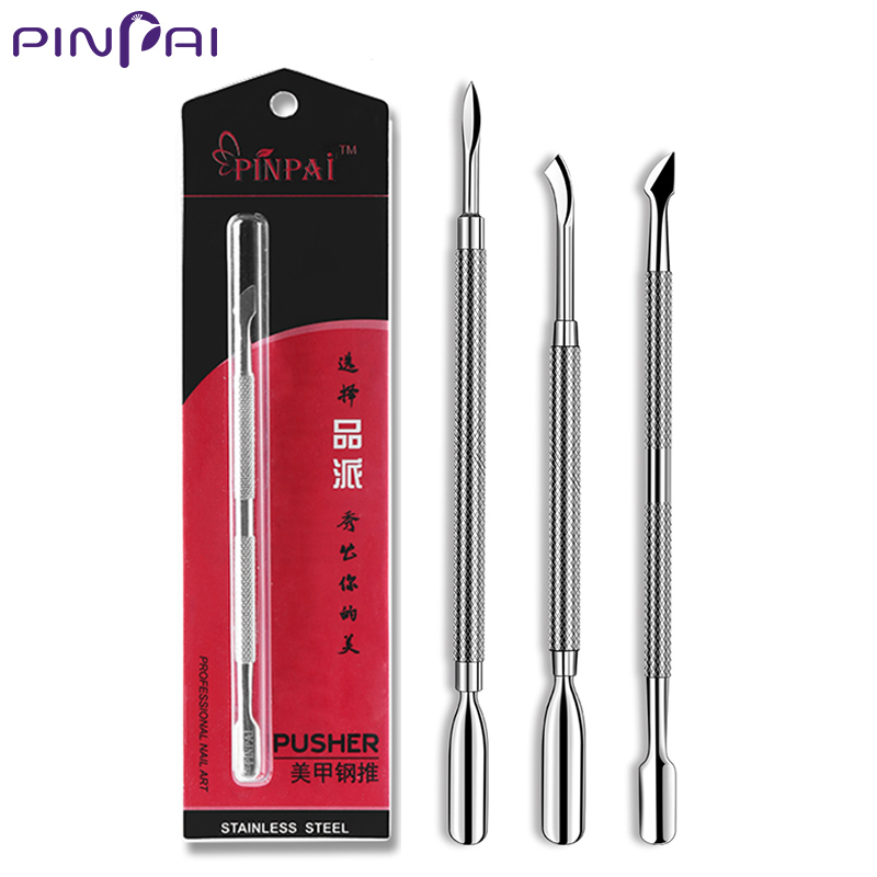 PinPai Double Sided Nail Cuticle Pusher Scraper Finger Dead Skin Remover Stainless Steel Cleaner Manicure Nail Art Pedicure Tool